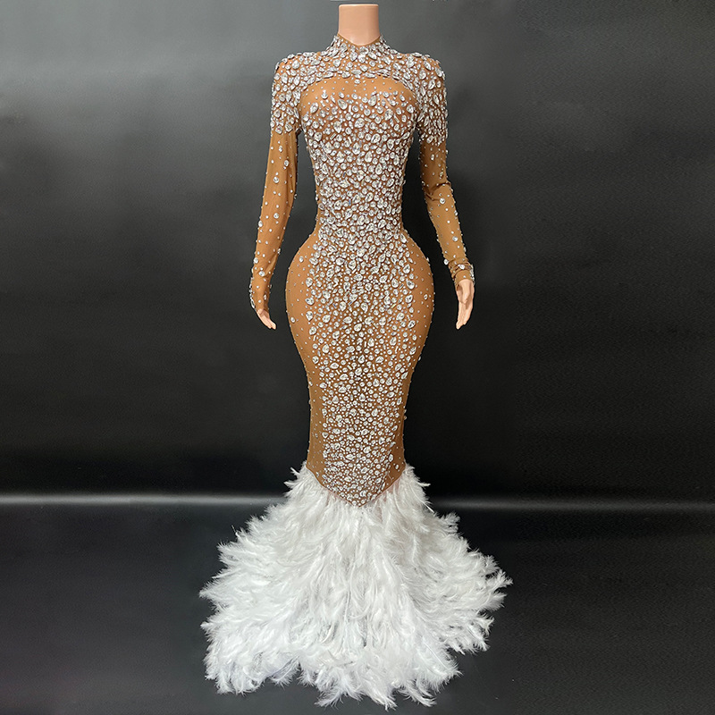 Photography Wedding - New Sparkling Wedding Dress Feather Long