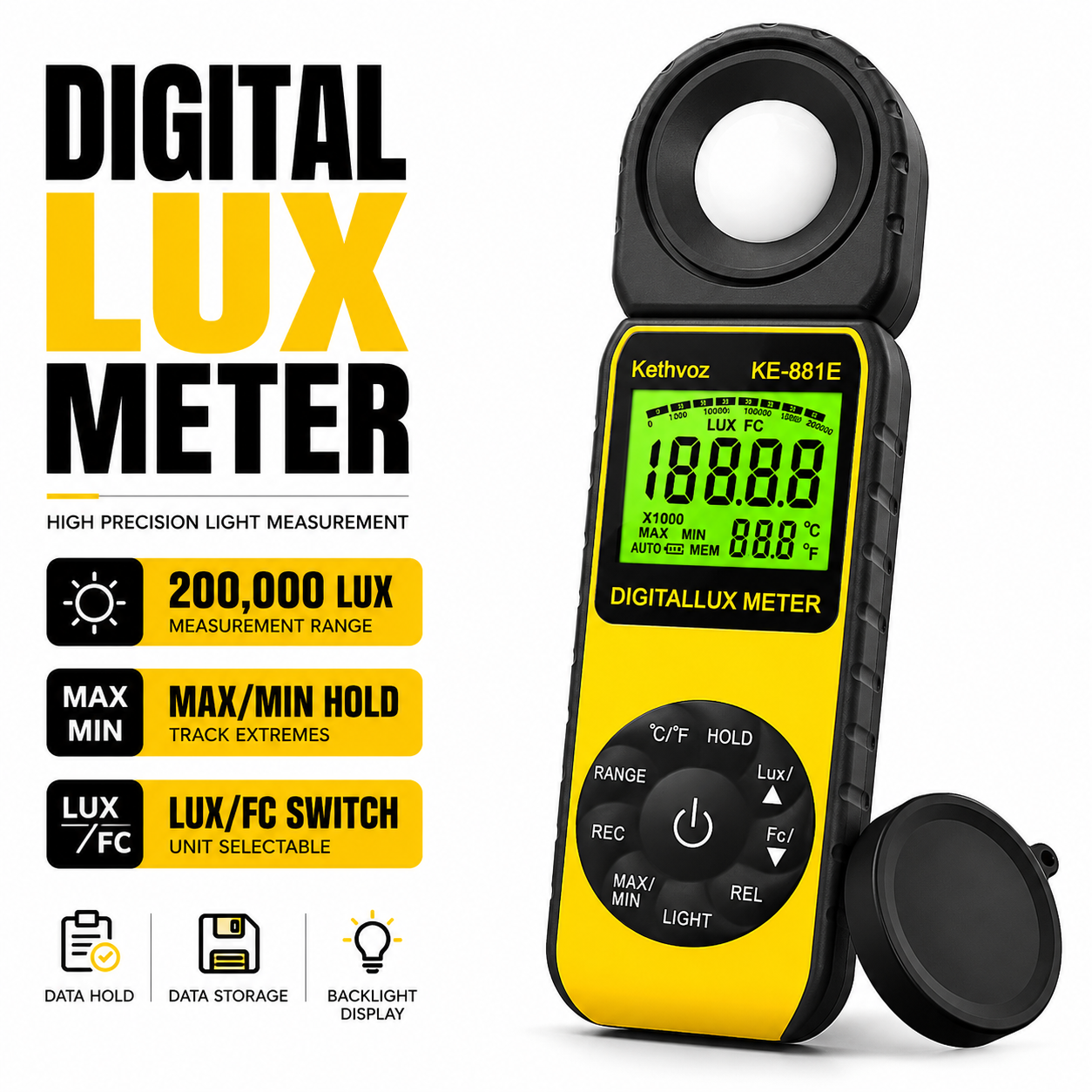 Light Meter Incident - HP-881E Digital Luxmeter 0.1-300000 Lux Light