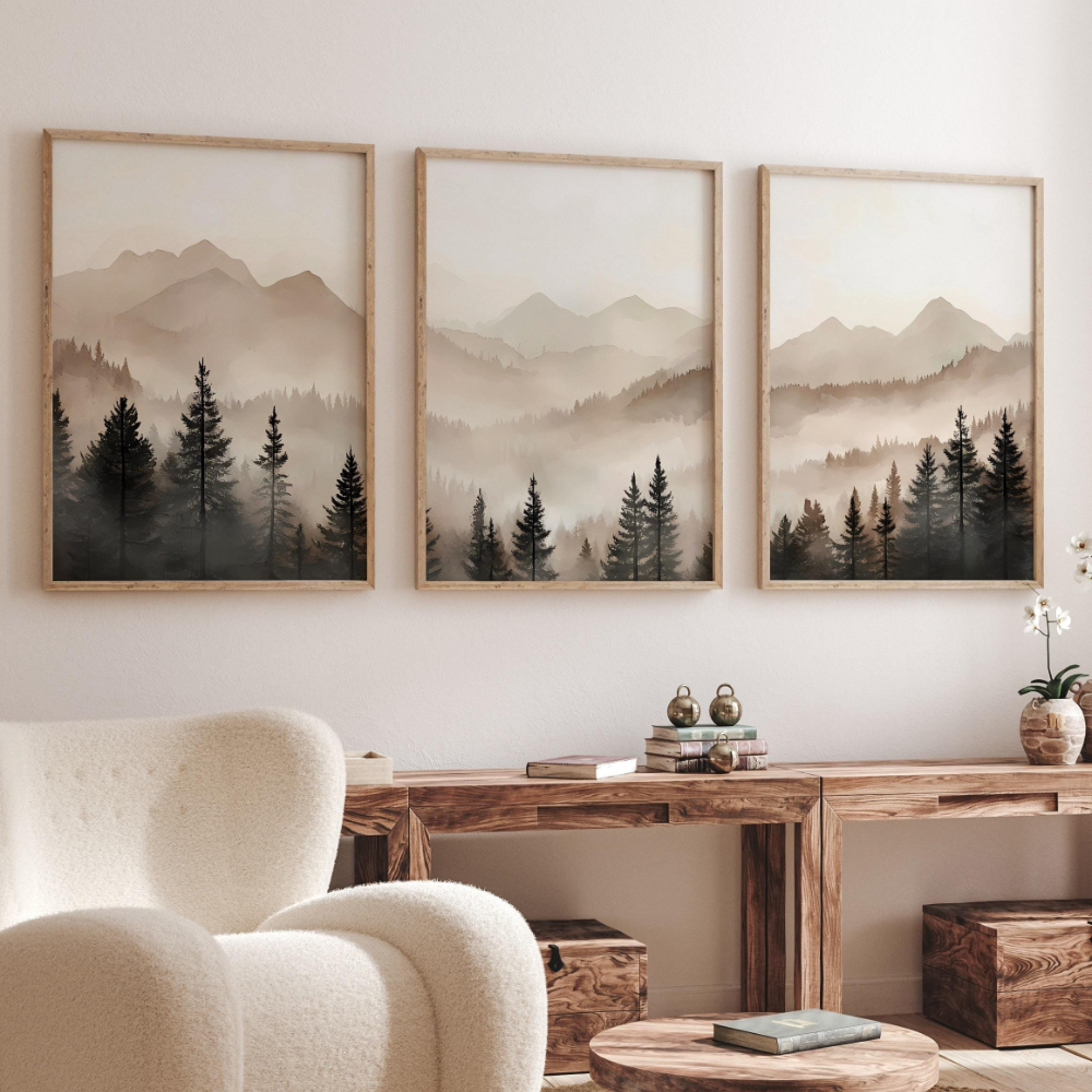 Photography Pose - Abstract Forest Mountains Triptych Art Minimalist