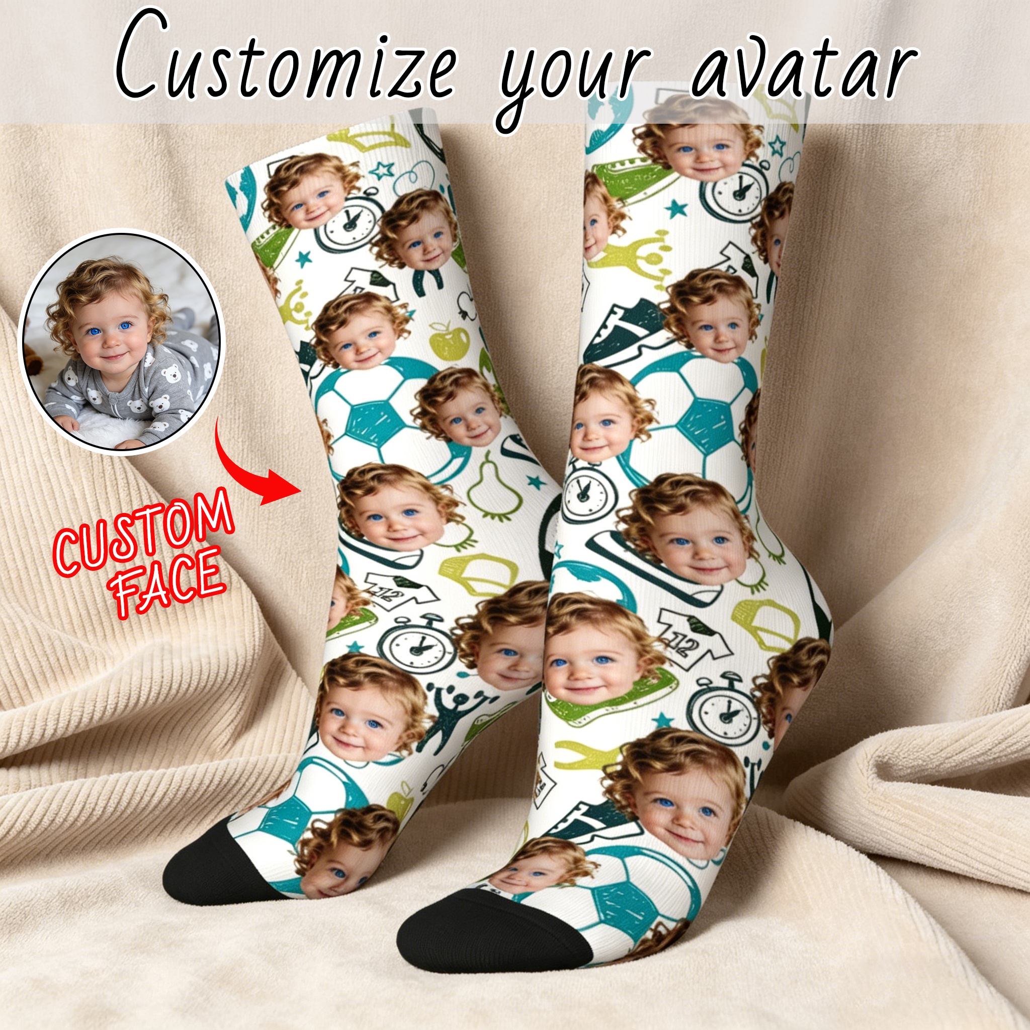 Photography Object - CUTE Customized face-shaped socks DIY Unisex