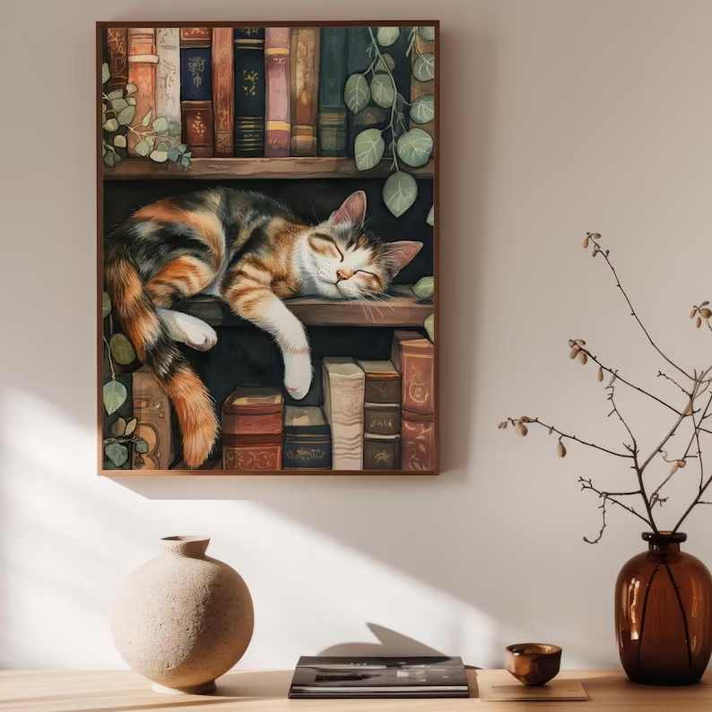 Cute Cat and Book Poster Victo - Photography Nature บทวิจารณ์และราคา