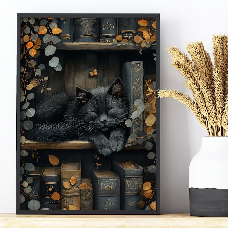 Cute Cat and Book Poster Victo - Photography Nature บทวิจารณ์และราคา